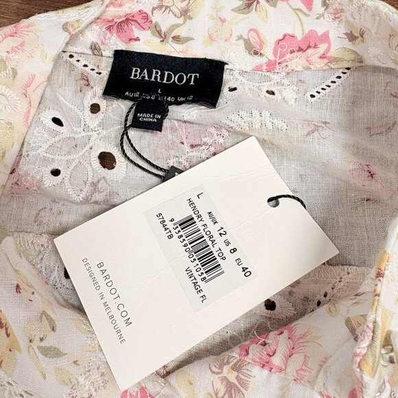 NWT Bardot Button Floral Eyelet Top Large Cottage Embroidered‎ Garden Victorian - Picture 3 of 12